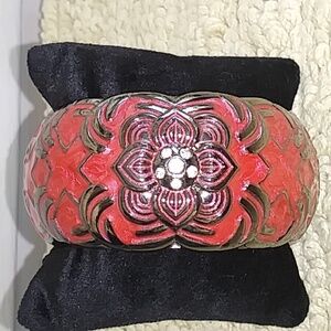 Chunky  pink enamel with stones magnetic close bracelet